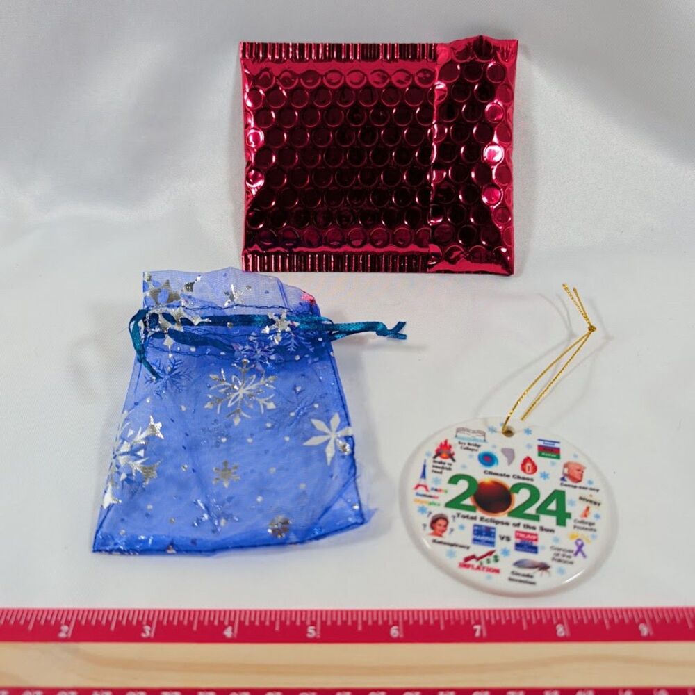 15 Pack 2024 Christmas Ornaments w/ Organza Gift Bags & Padded Mailers